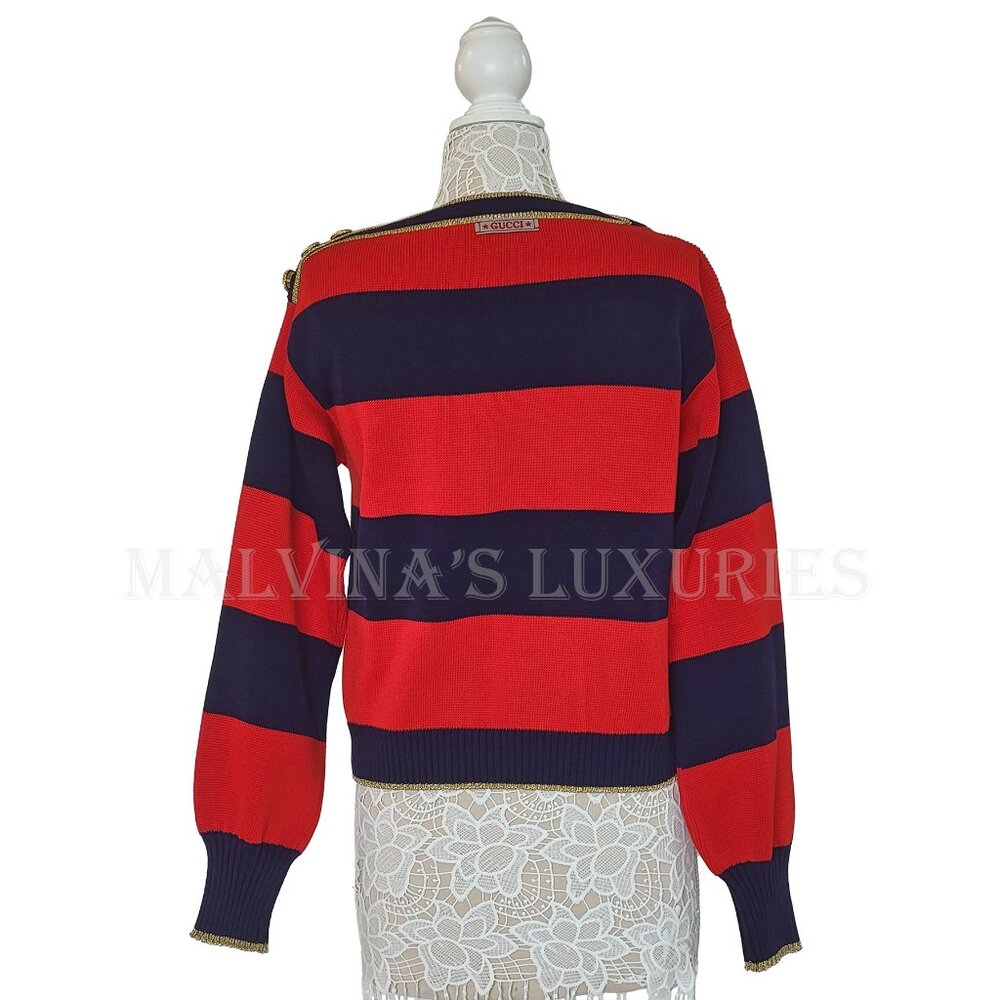 GUCCI SWEATER STRIPED COTTON RED & BLUE JUMPER w LOGO BUTTONS - Picture 8 of 15